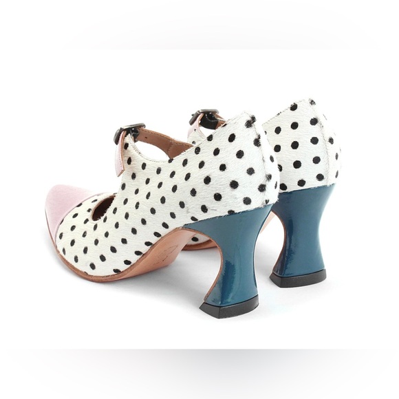 John Fluevog Malala White Pony Dot Heels, size 6 - Picture 2 of 16